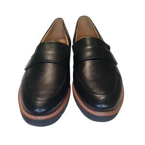 Naturalizer Black Leather Penny Loafers with Brown Trim